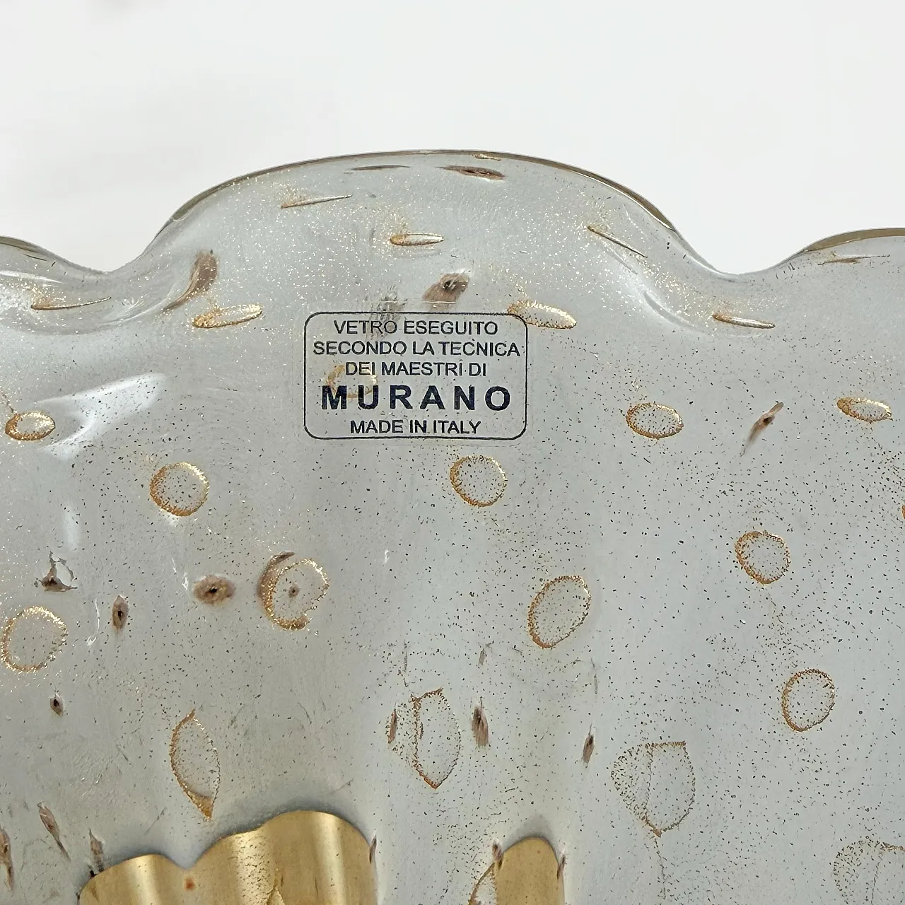 Brass and pulegoso murano glass pair of sconces, 2000s 9