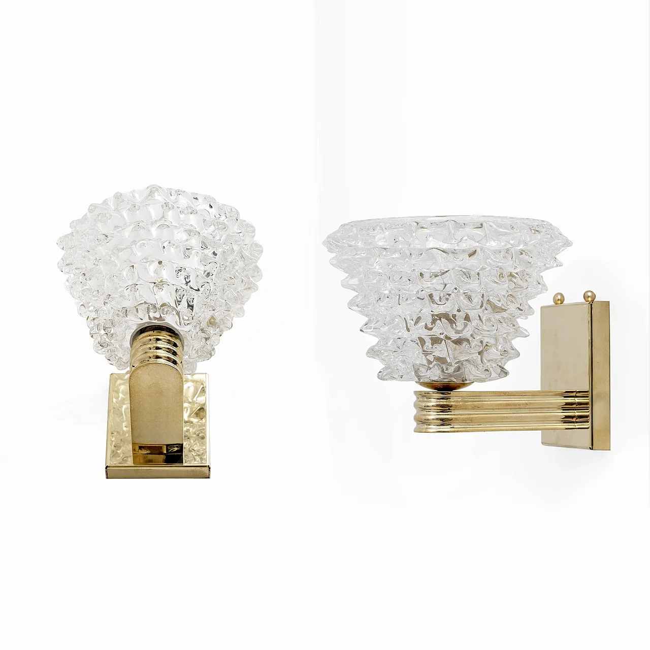 Pair of sconces in brass and rostrato medium Murano glass, 2000s 2
