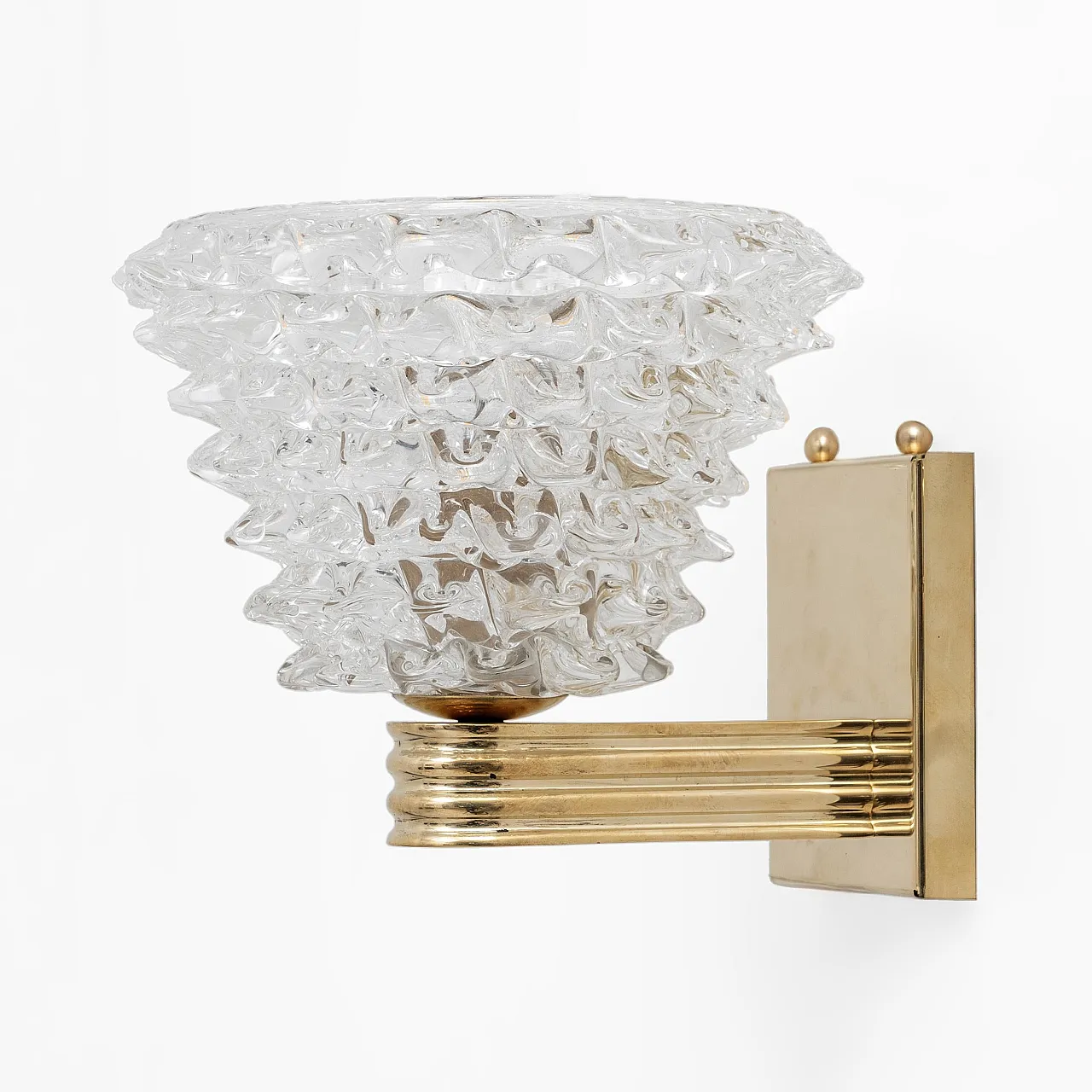 Pair of sconces in brass and rostrato medium Murano glass, 2000s 3