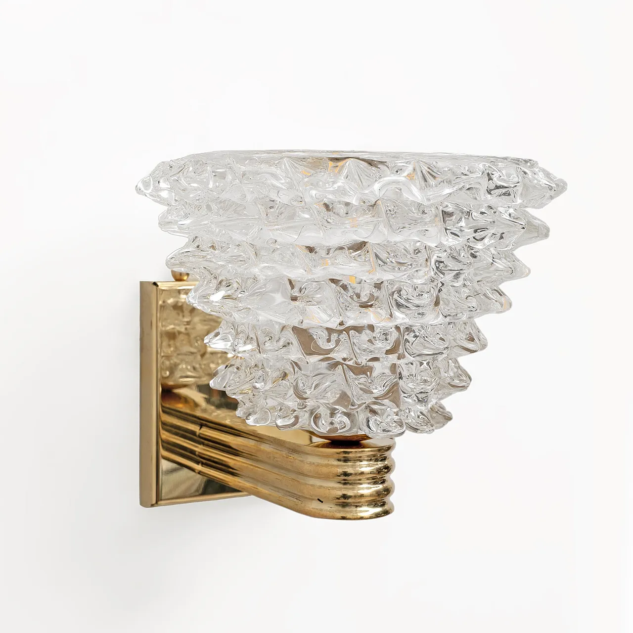 Pair of sconces in brass and rostrato medium Murano glass, 2000s 4