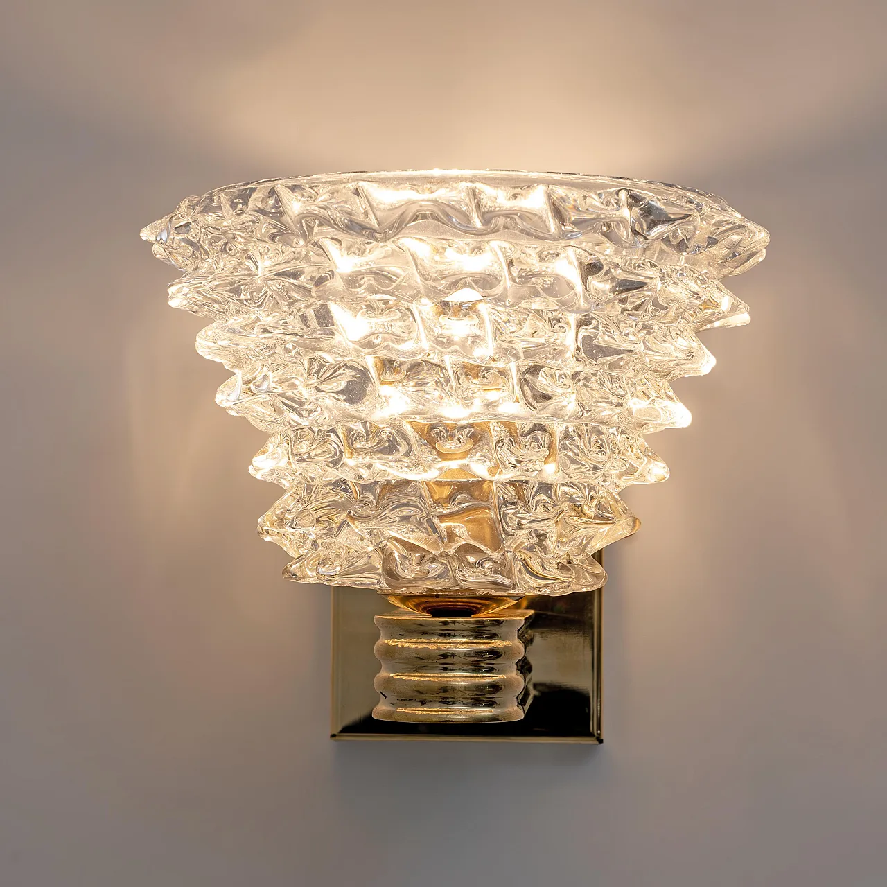 Pair of sconces in brass and rostrato medium Murano glass, 2000s 6