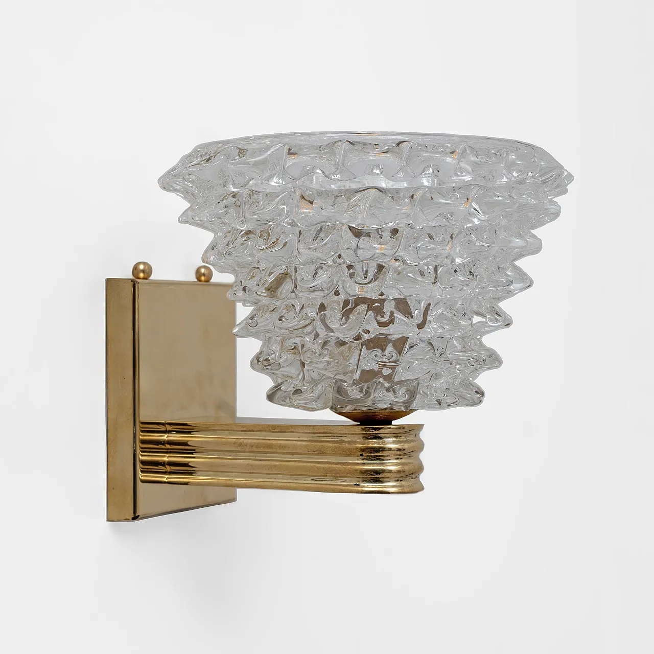 Pair of sconces in brass and rostrato medium Murano glass, 2000s 7