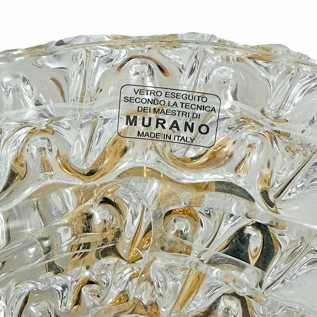 Pair of sconces in brass and rostrato medium Murano glass, 2000s 9