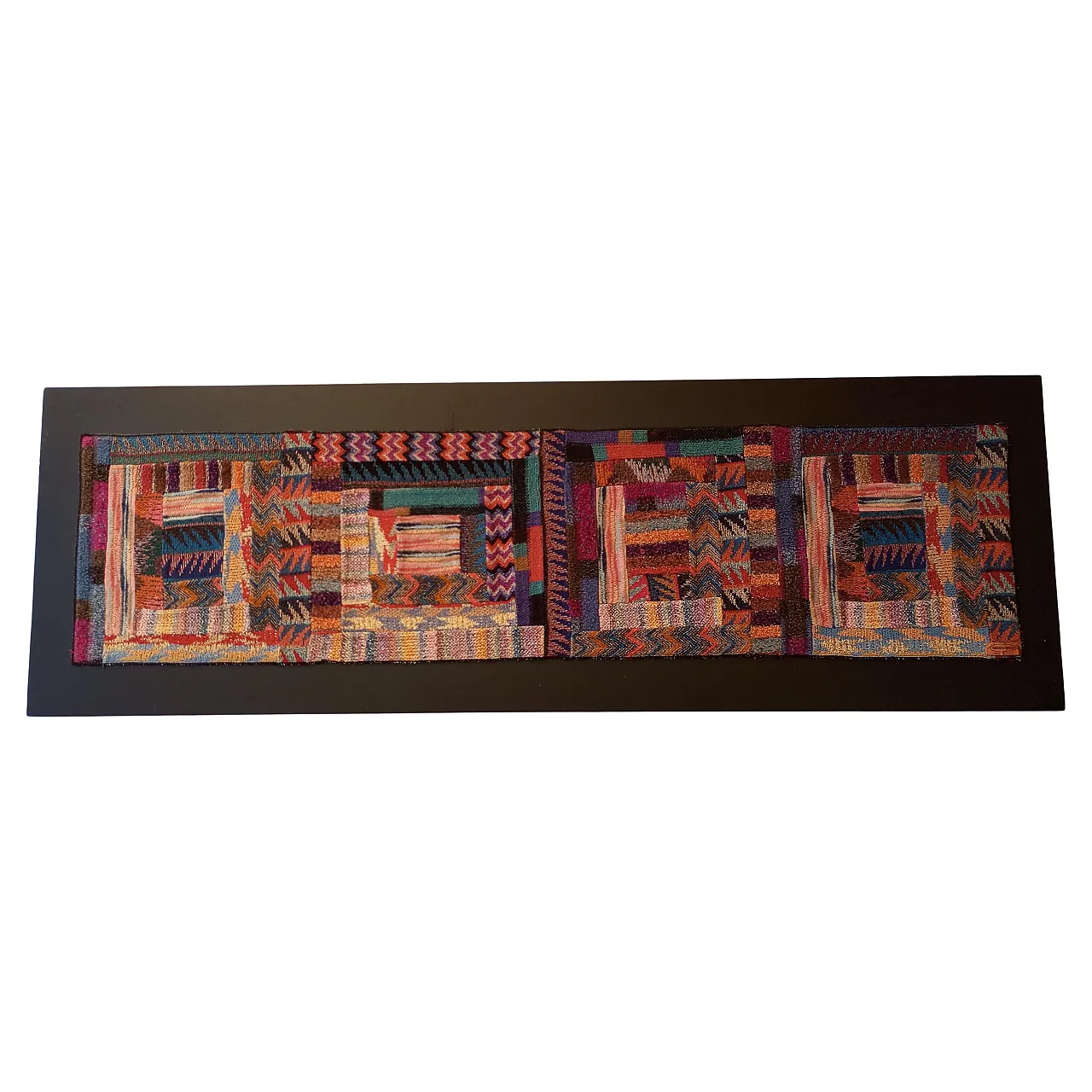 Ottavio Missoni wool tapestry with wooden frame, 1980s 1