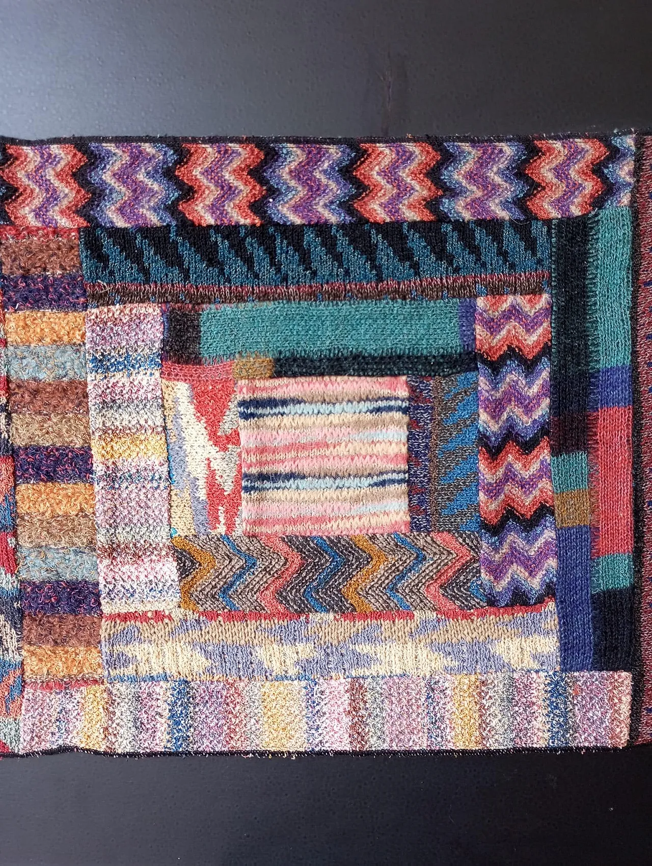 Ottavio Missoni wool tapestry with wooden frame, 1980s 7
