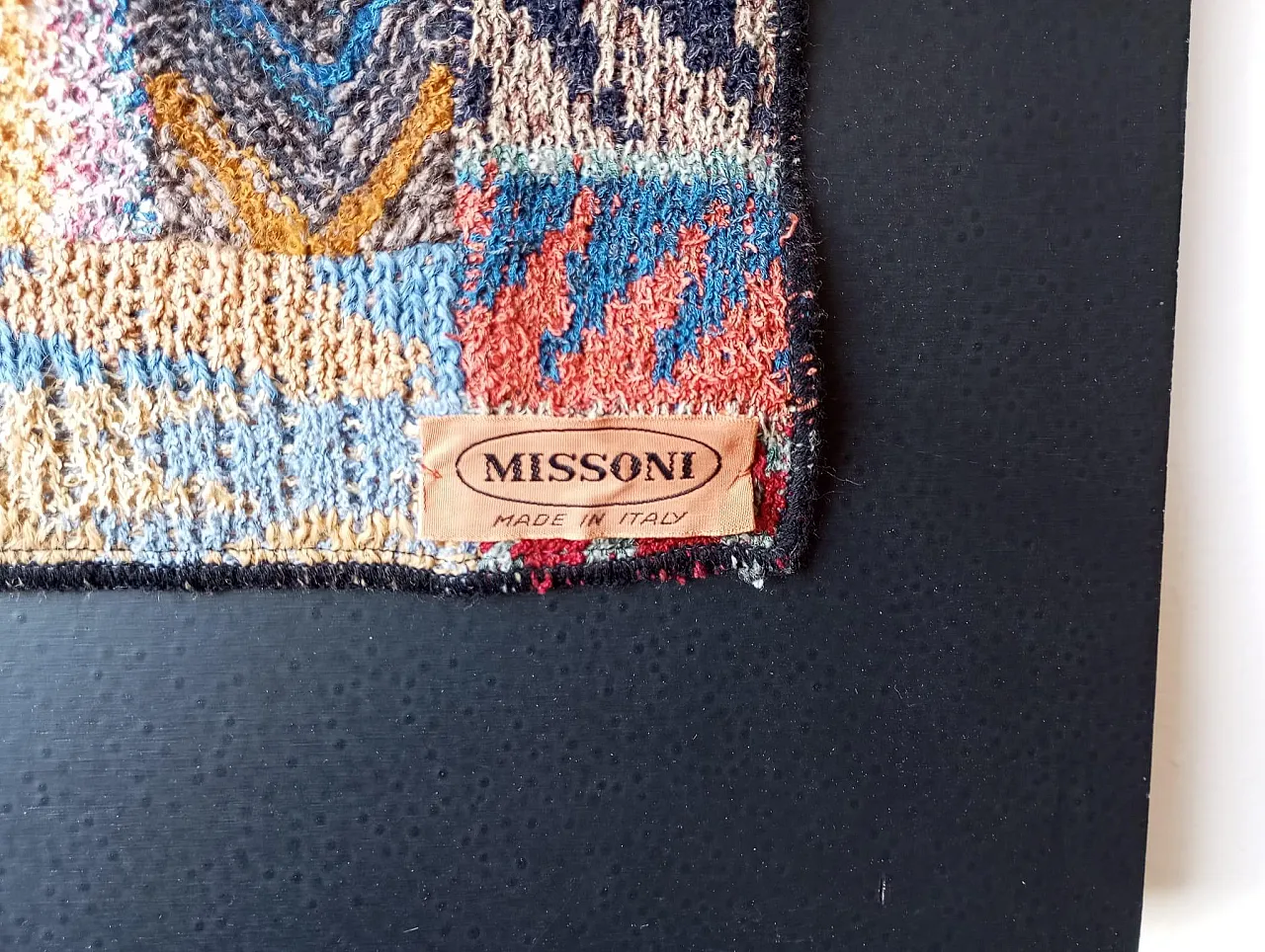Ottavio Missoni wool tapestry with wooden frame, 1980s 11