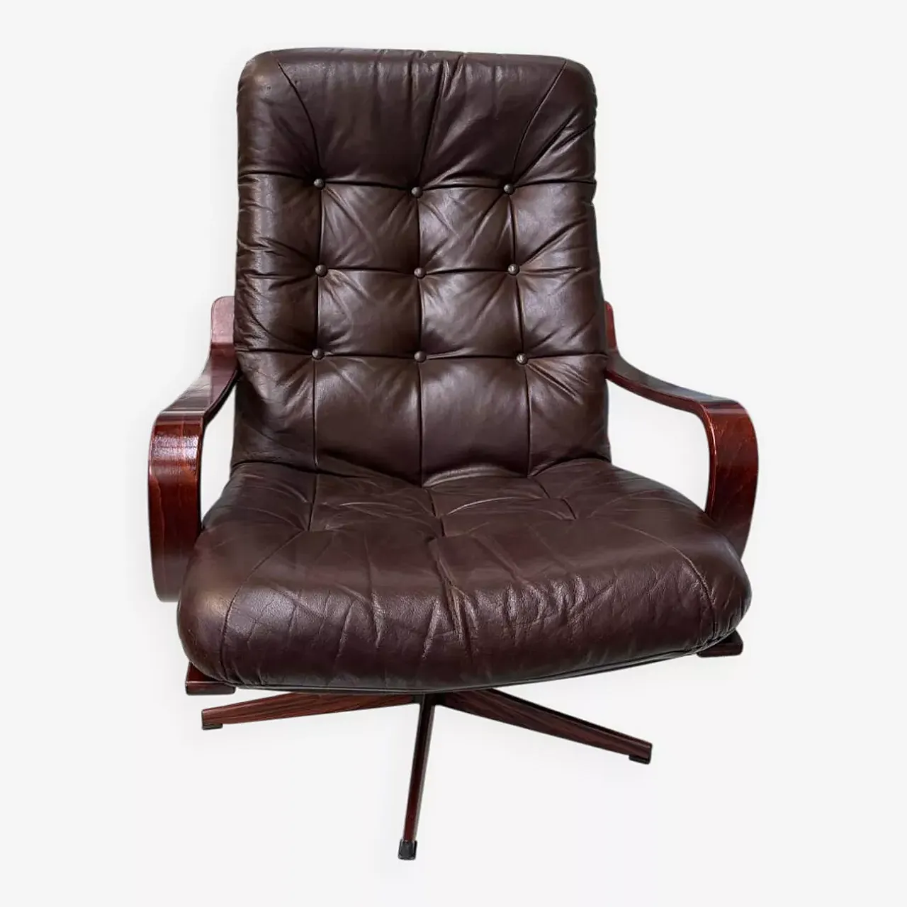 Scandinavian brown leather armchair, 20th century 1