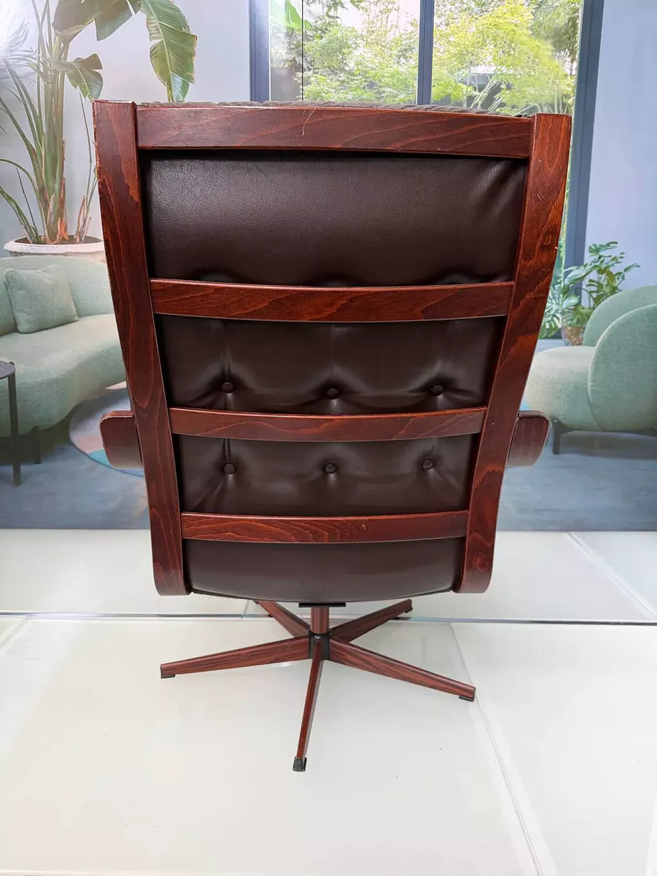 Scandinavian brown leather armchair, 20th century 3