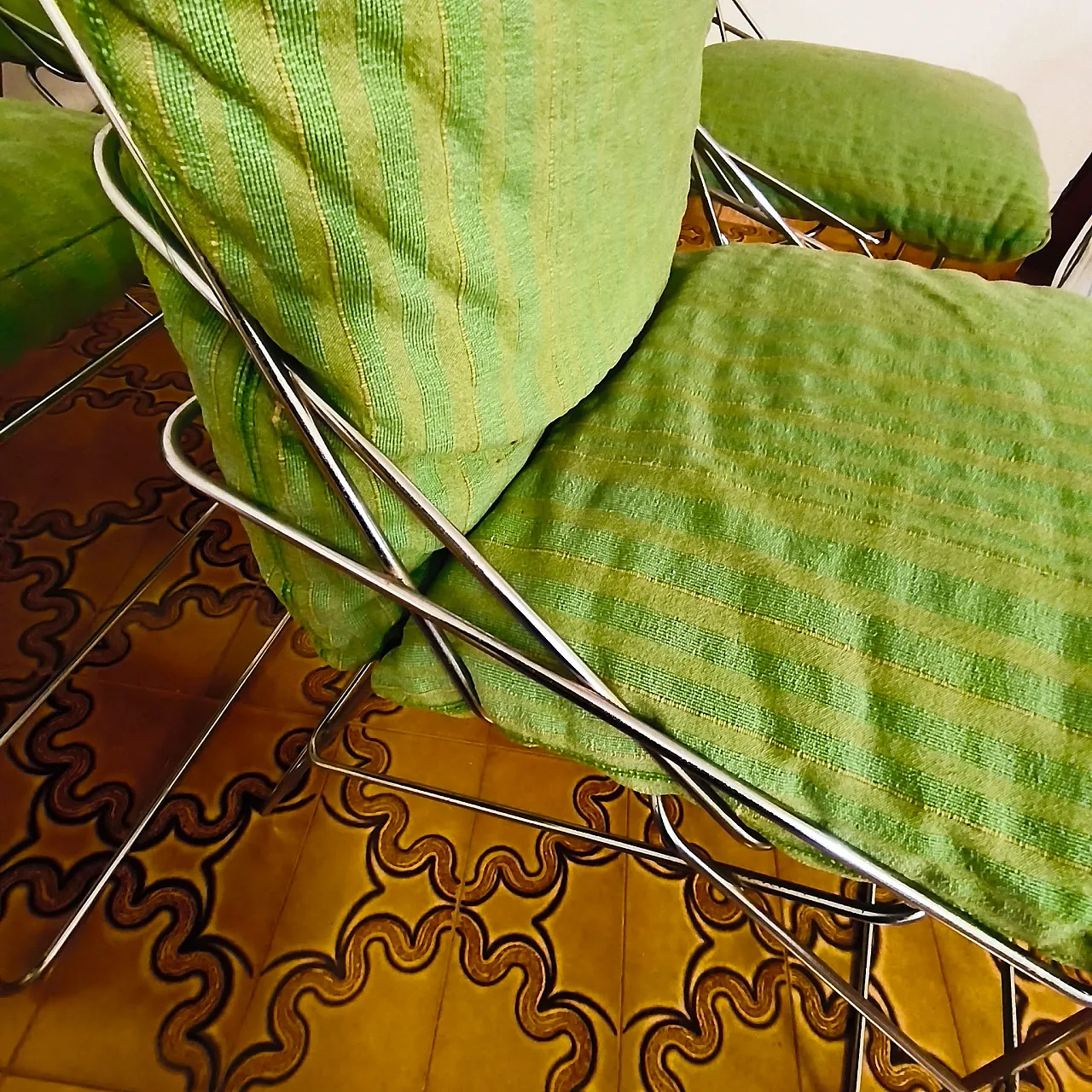 Chairs Sof Sof by Enzo Mari for Driade in steel and fabric, 70s 1