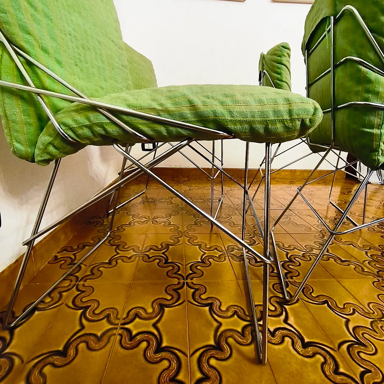 Chairs Sof Sof by Enzo Mari for Driade in steel and fabric, 70s 2