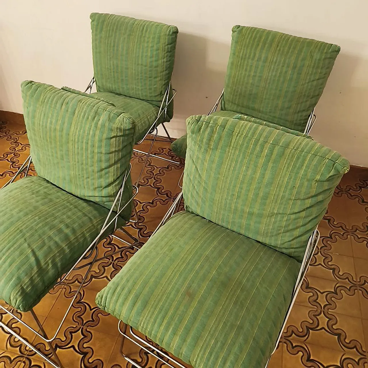 Chairs Sof Sof by Enzo Mari for Driade in steel and fabric, 70s 3