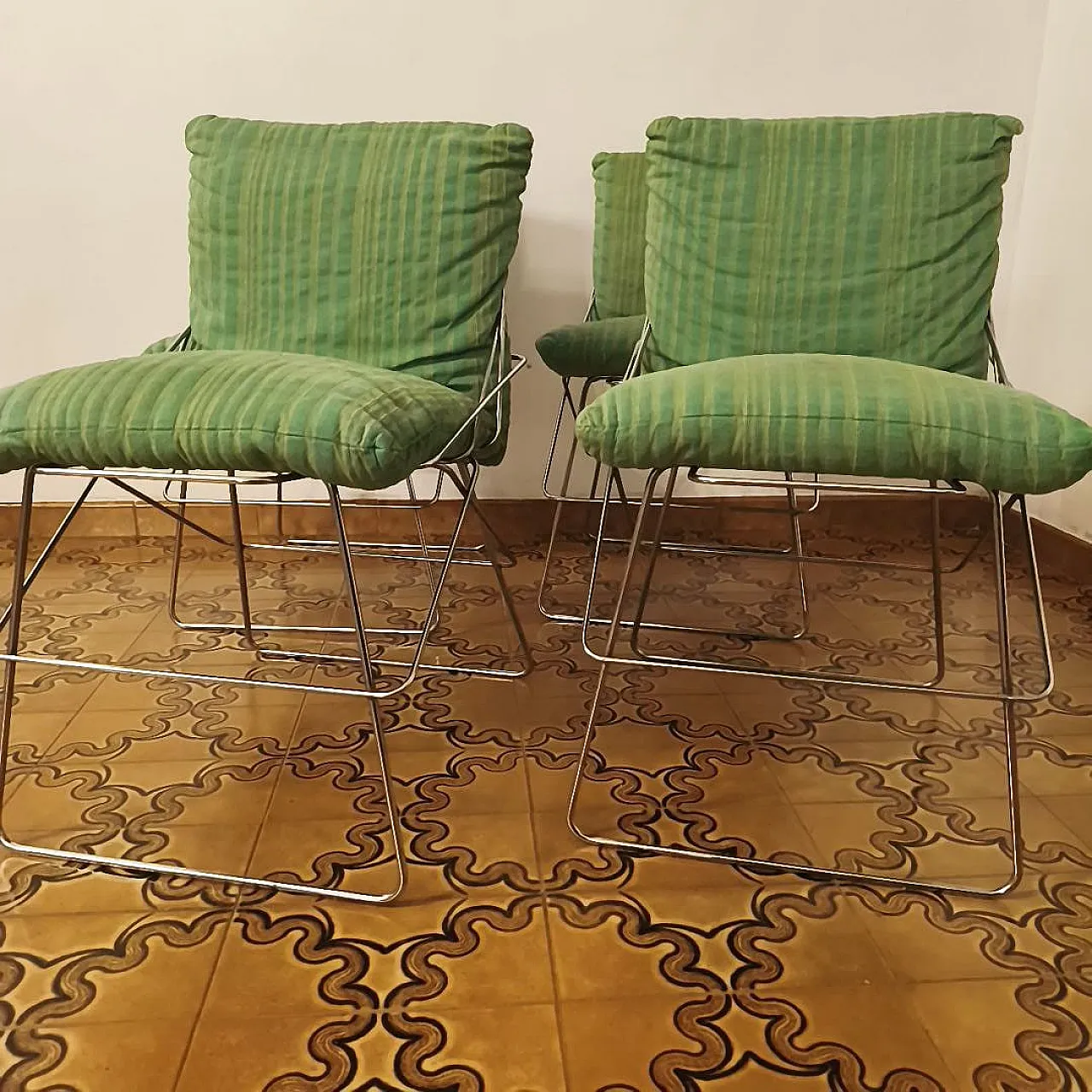 Chairs Sof Sof by Enzo Mari for Driade in steel and fabric, 70s 4