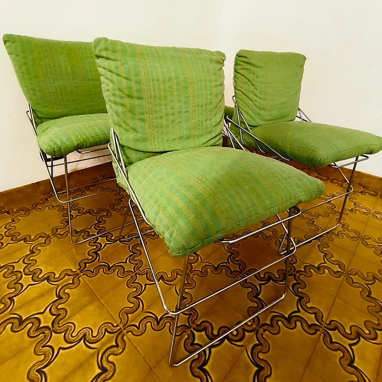 Chairs Sof Sof by Enzo Mari for Driade in steel and fabric, 70s 5