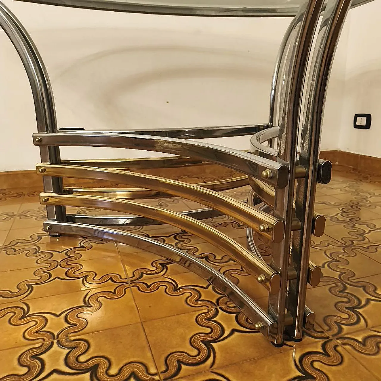 Brass and glass table, 70s 3