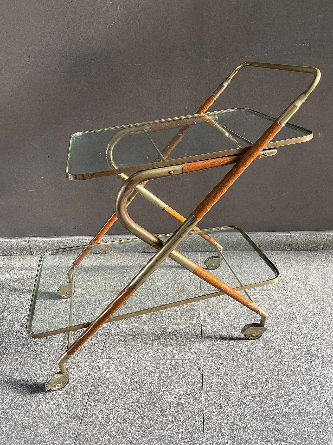 Food cart by Cesare Lacca in brass and wood, late 20th century 1