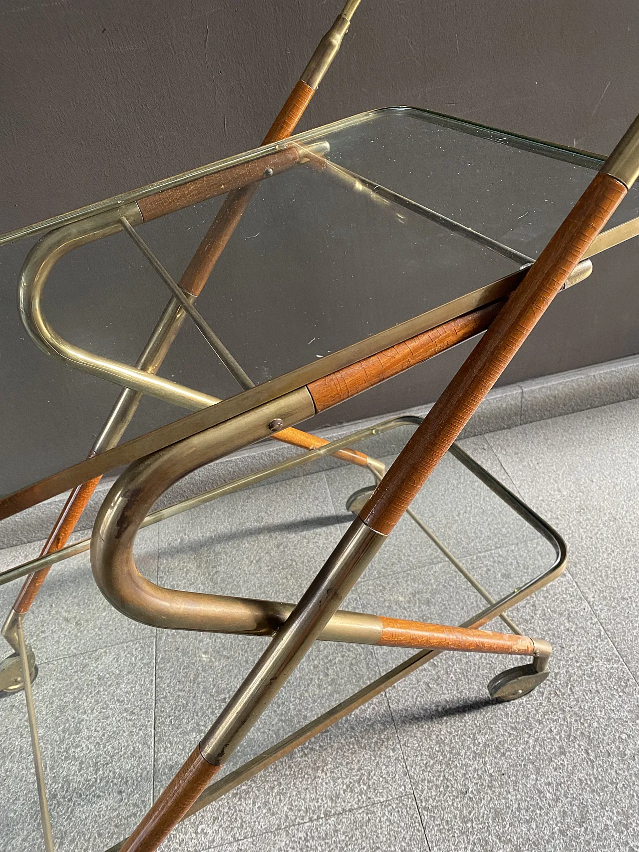 Food cart by Cesare Lacca in brass and wood, late 20th century 2