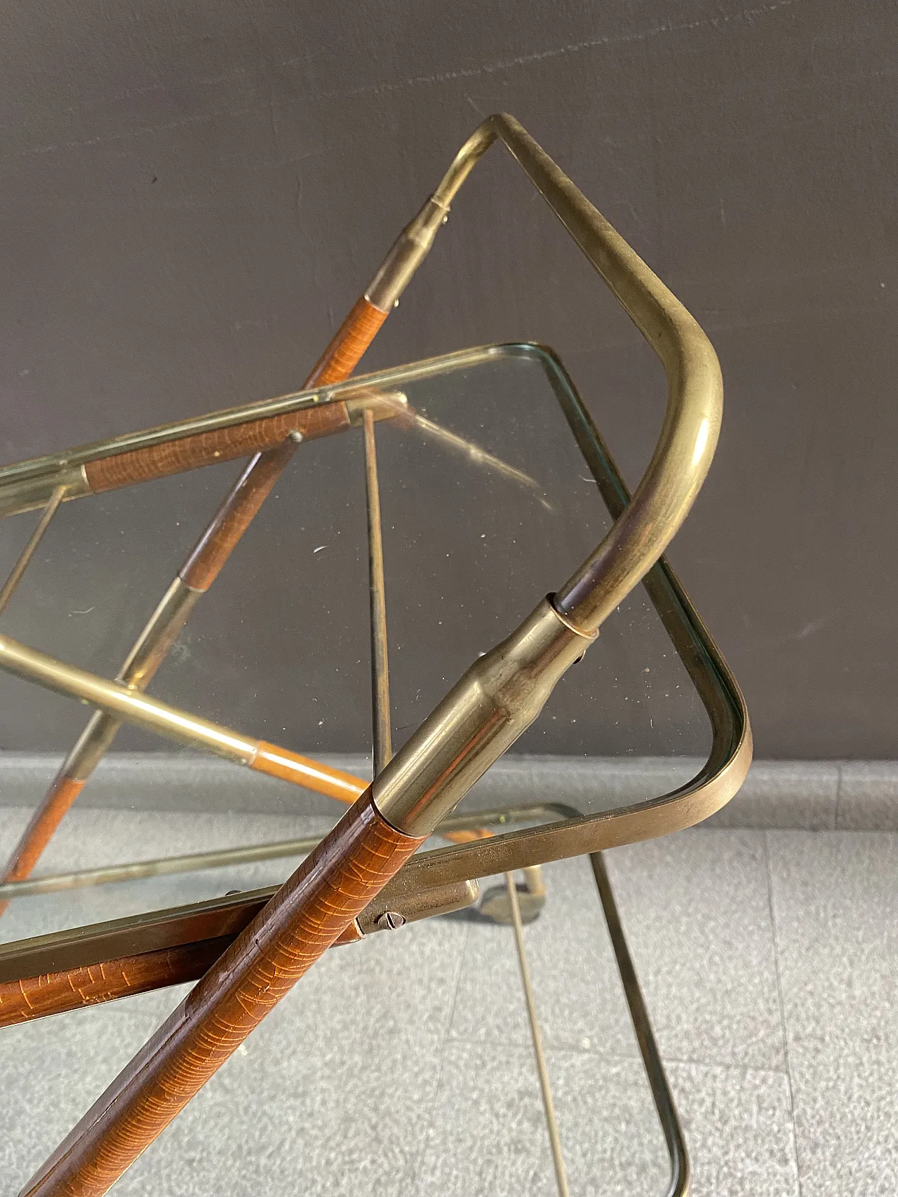 Food cart by Cesare Lacca in brass and wood, late 20th century 3