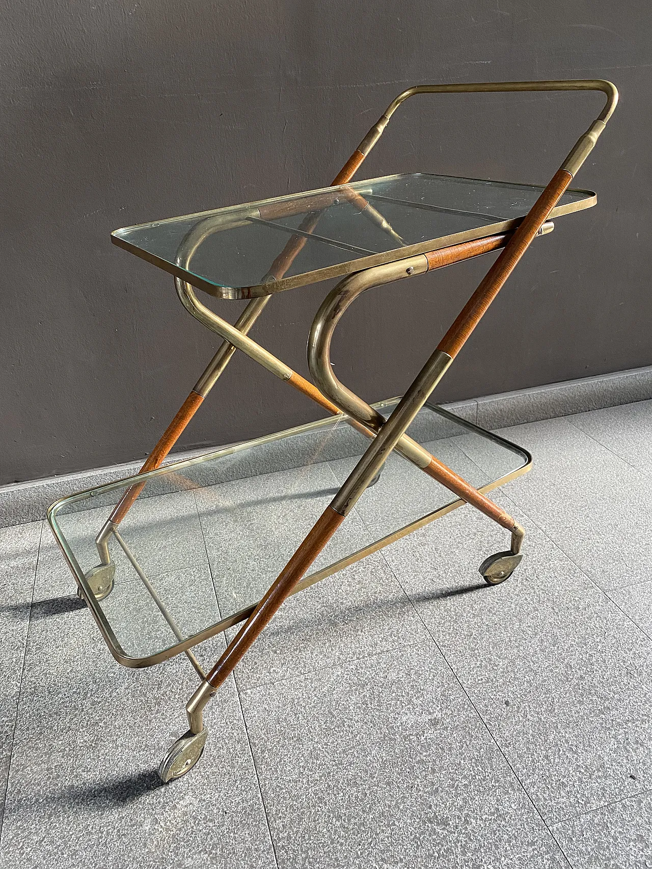 Food cart by Cesare Lacca in brass and wood, late 20th century 4