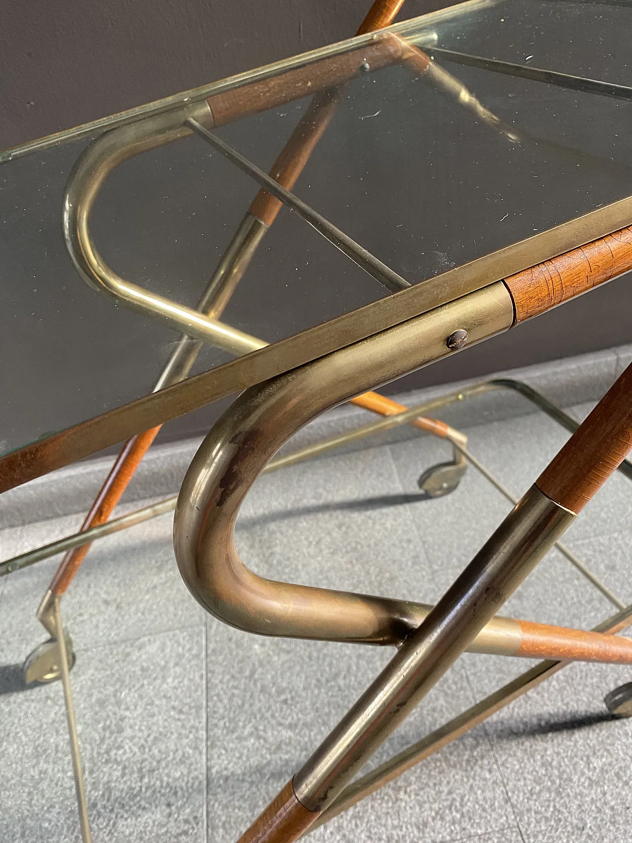 Food cart by Cesare Lacca in brass and wood, late 20th century 6