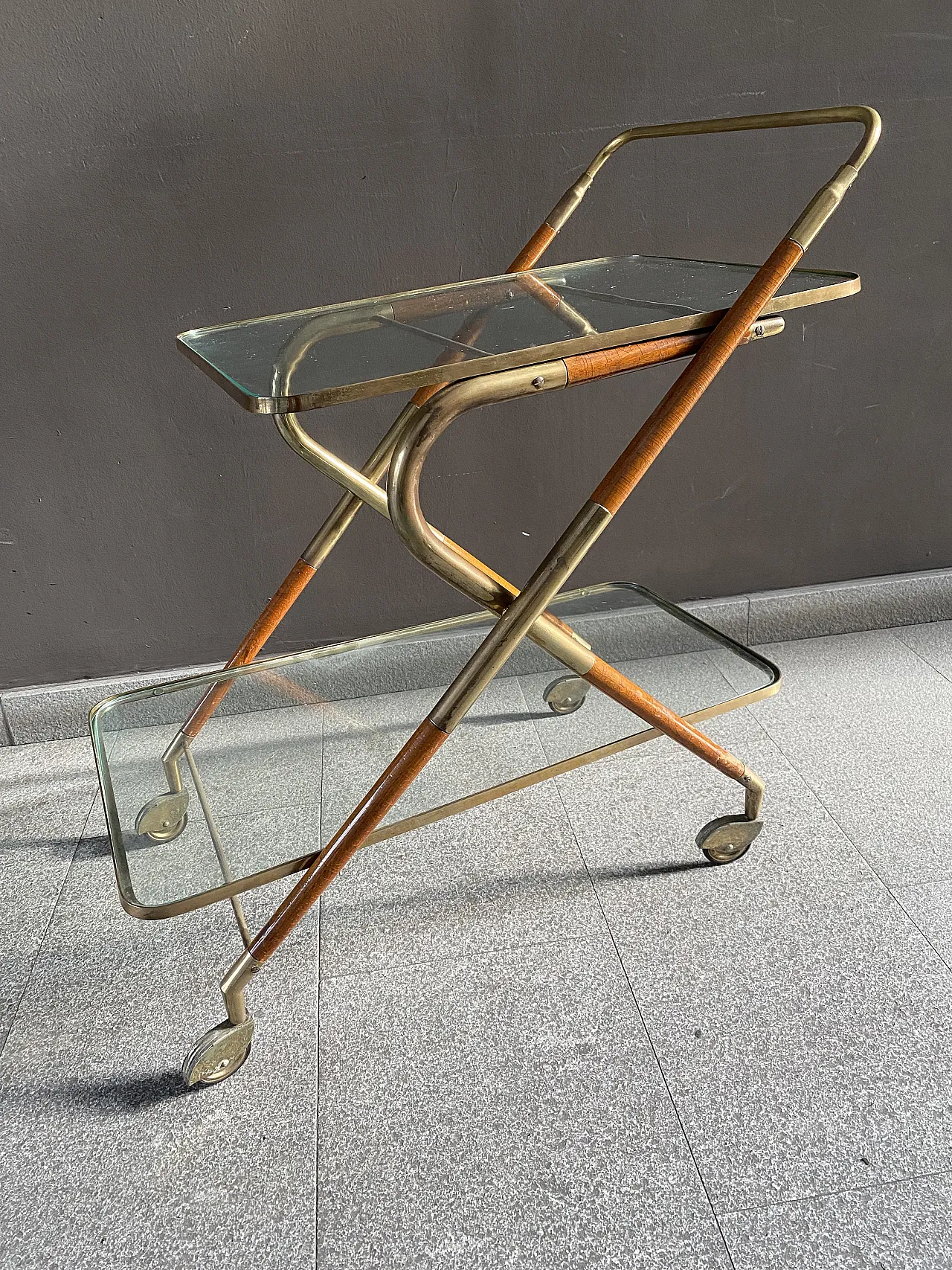 Food cart by Cesare Lacca in brass and wood, late 20th century 7