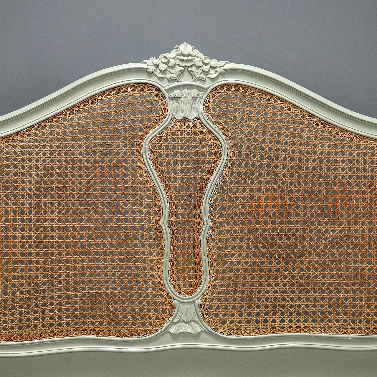 Lacquered double bed with carvings and cane inserts, 20th century 5