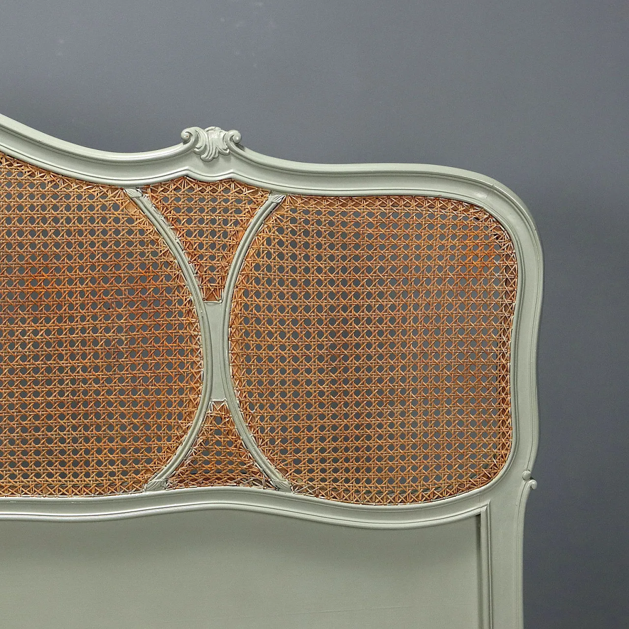 Lacquered double bed with carvings and cane inserts, 20th century 6