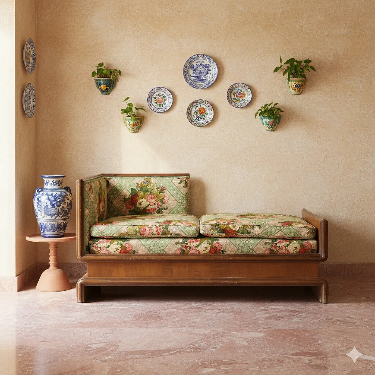 Art Deco sofa in walnut and walnut frame, late 20th century 2