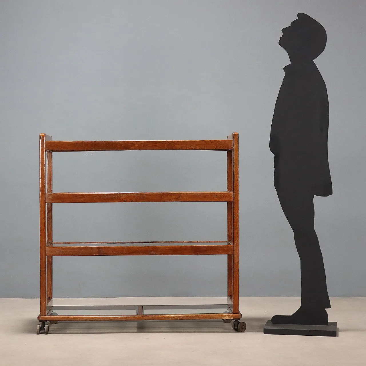 Bookcase with wheels in beech wood and transparent glass, 20th century 3