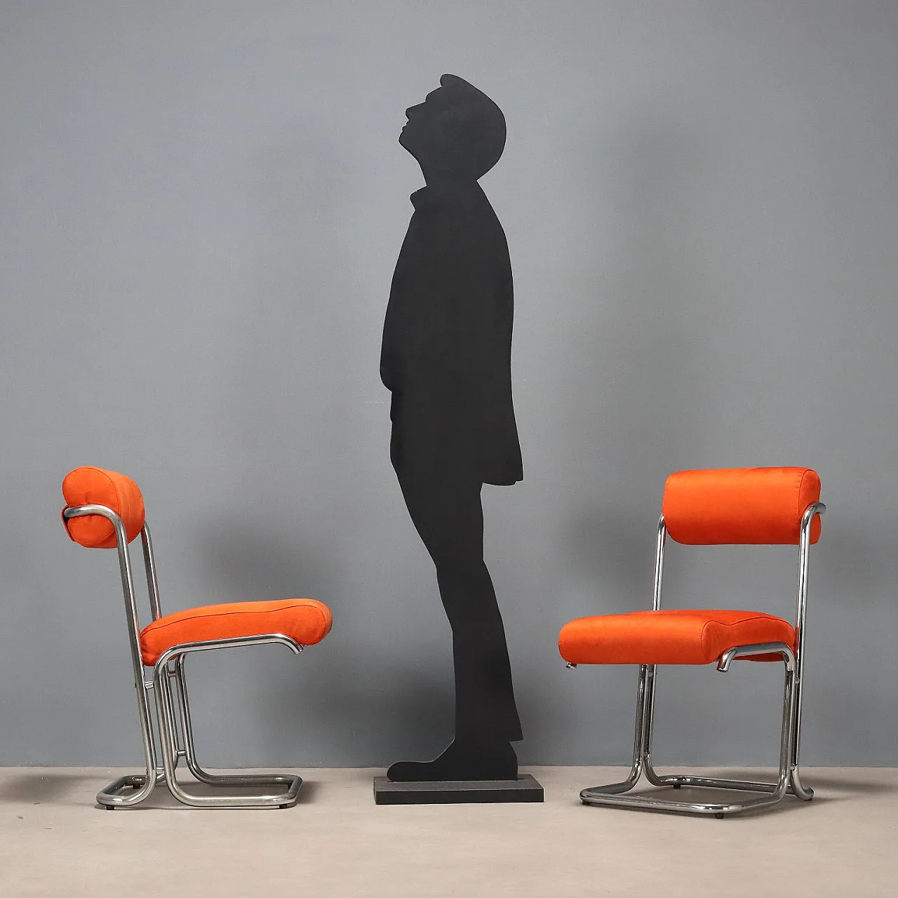 4 chairs in metal, foam, and suede-effect fabric, 20th century 3