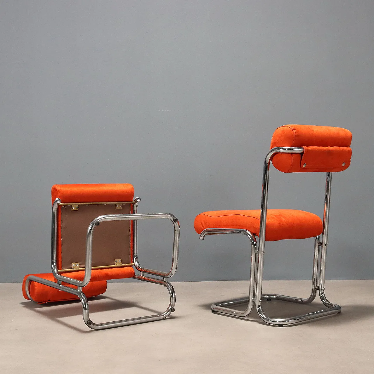 4 chairs in metal, foam, and suede-effect fabric, 20th century 9
