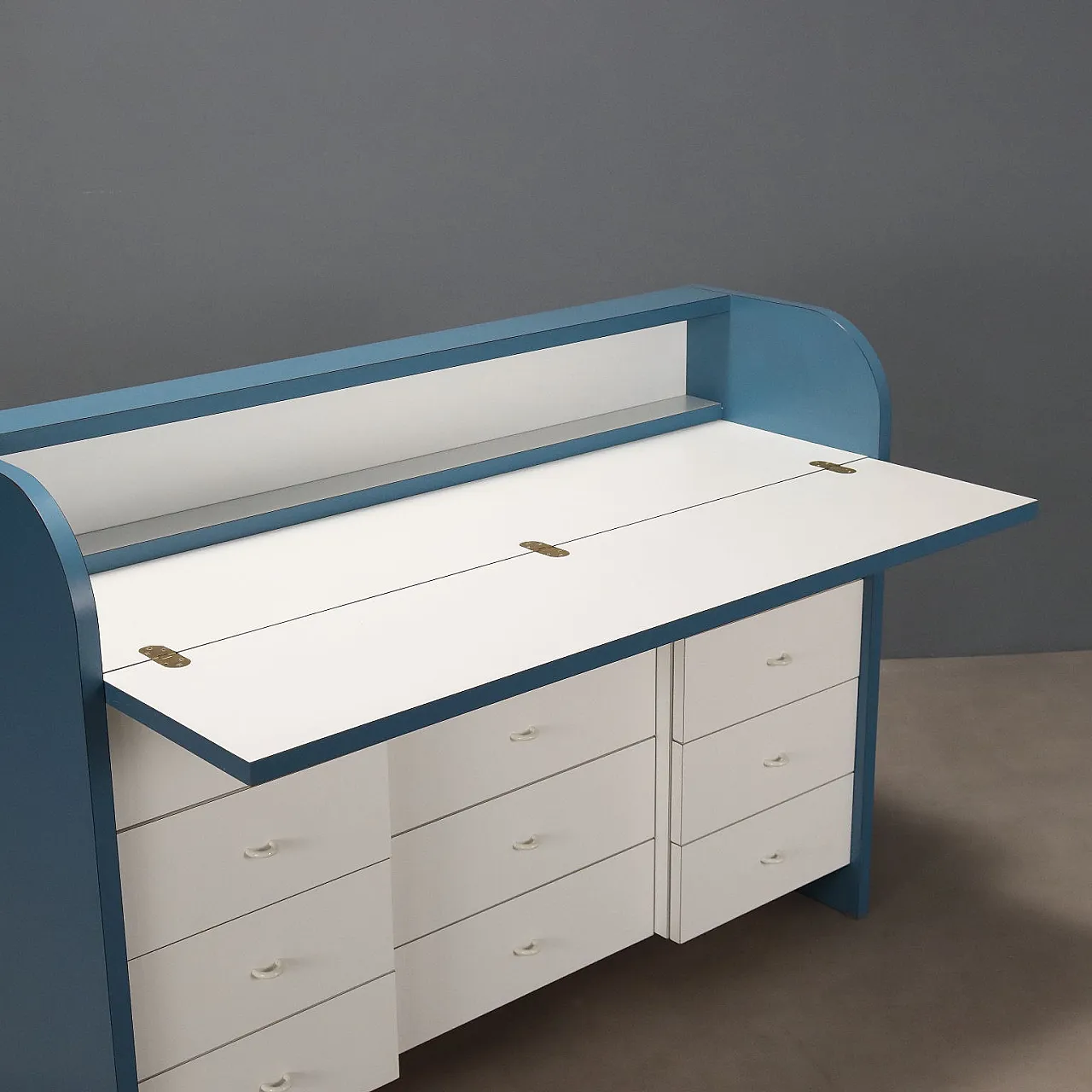 Wooden cabinet with drawers and extendable drop-leaf top, 20th century 4