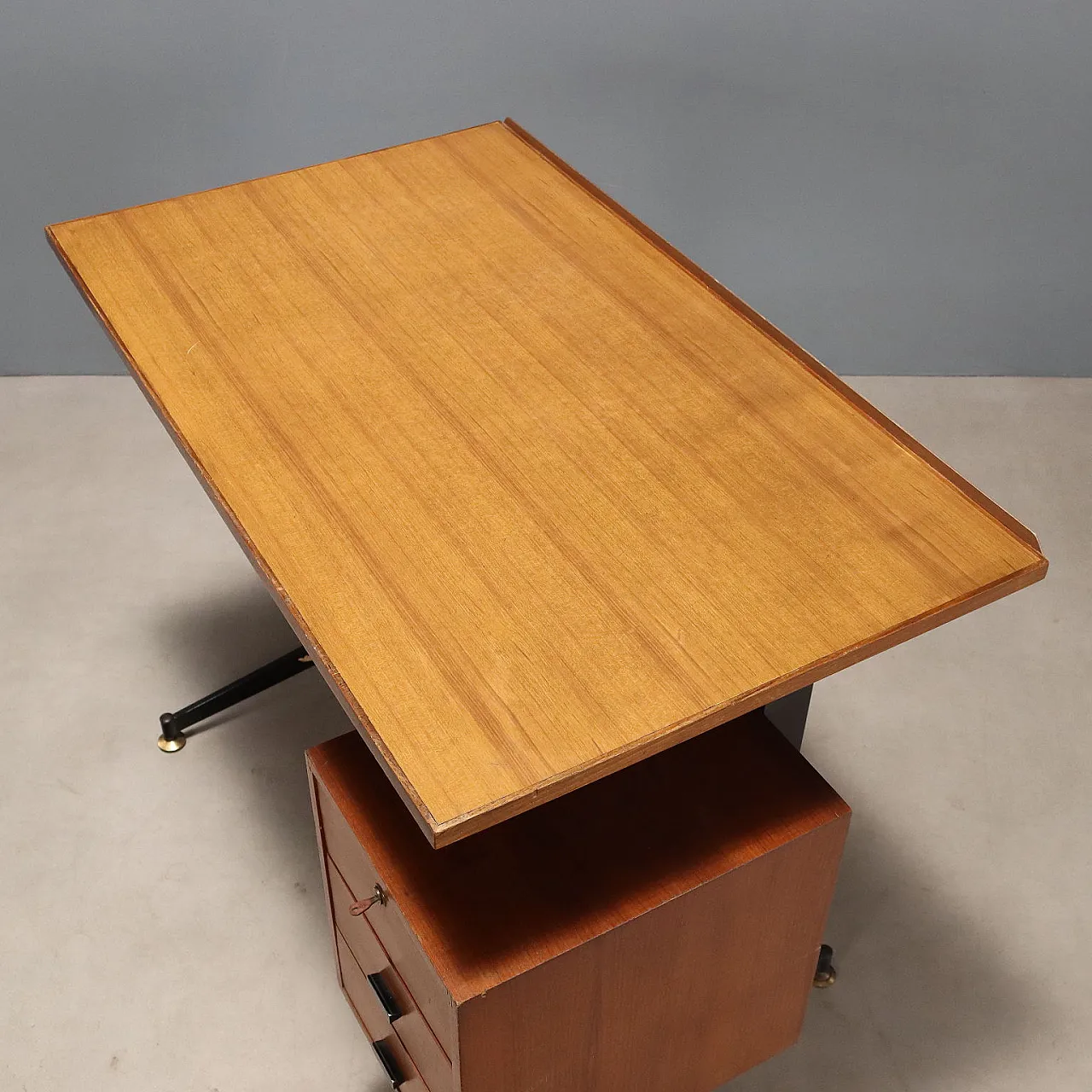 Desk with side drawer unit in teak and laminate, 20th century 8