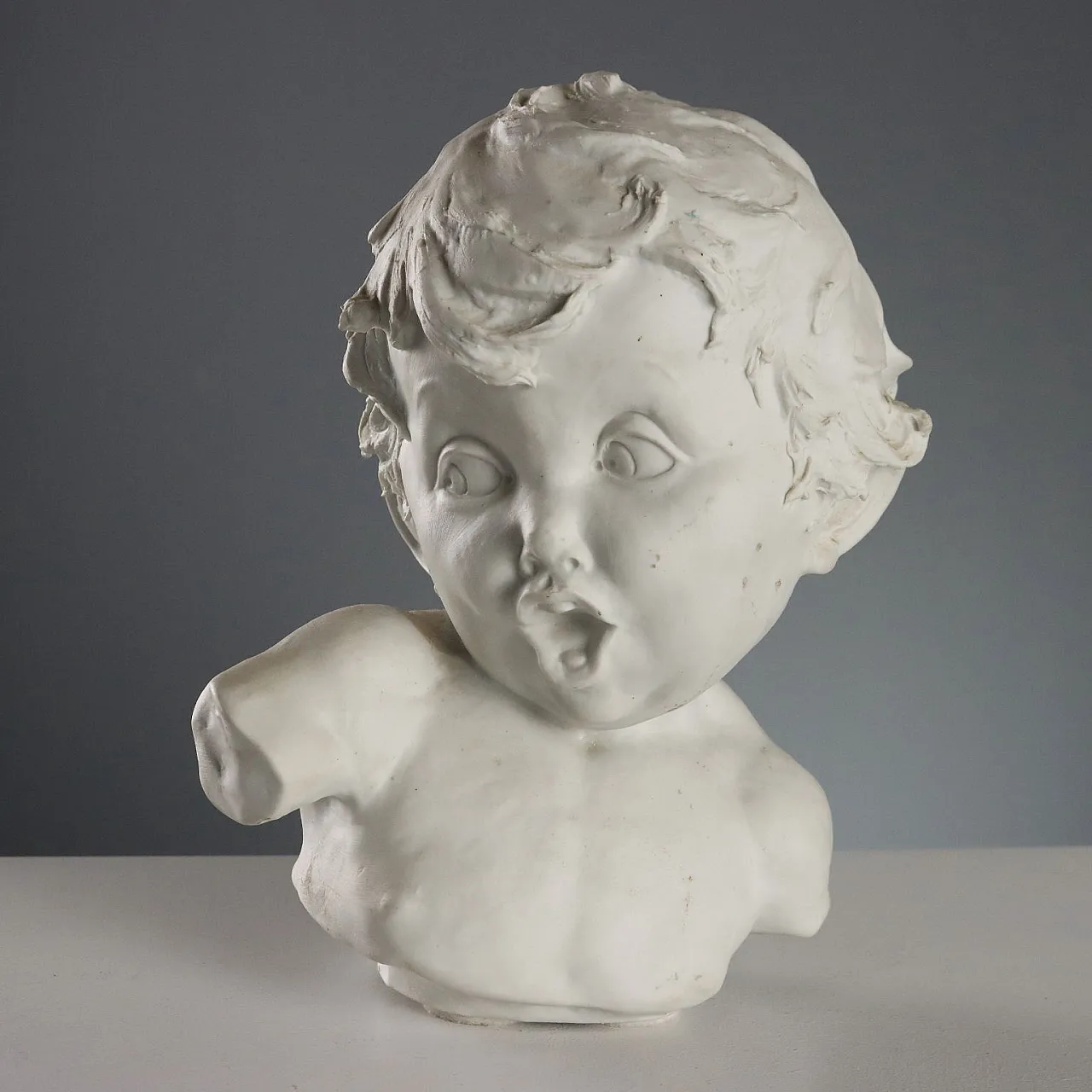 Coppia di busti di bambini, sculture in biscotto specchiato, '900 5