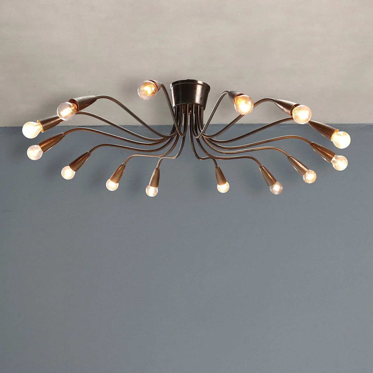 Brass ceiling lamp, 1950s 1