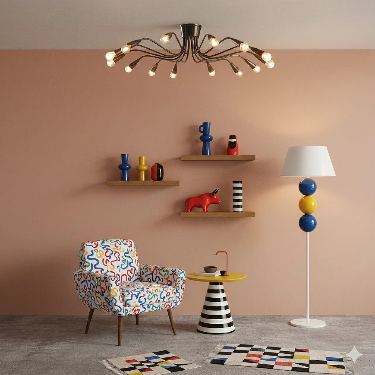 Brass ceiling lamp, 1950s 2