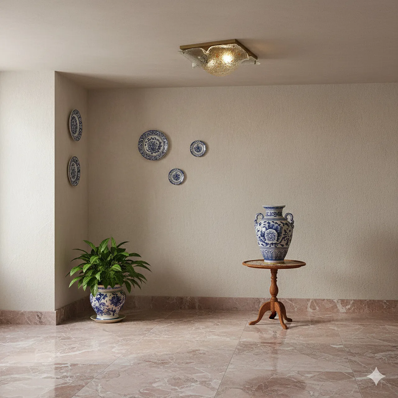 Ceiling lamp with metal frame and glass diffuser, 20th century 2