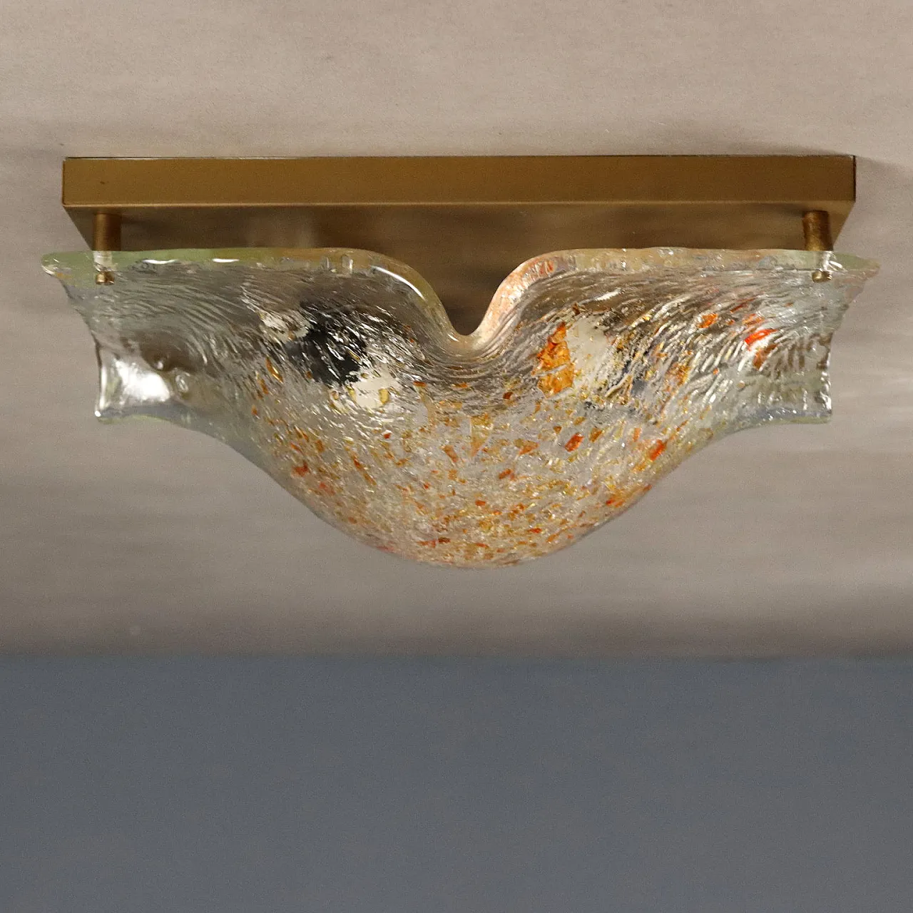 Ceiling lamp with metal frame and glass diffuser, 20th century 7