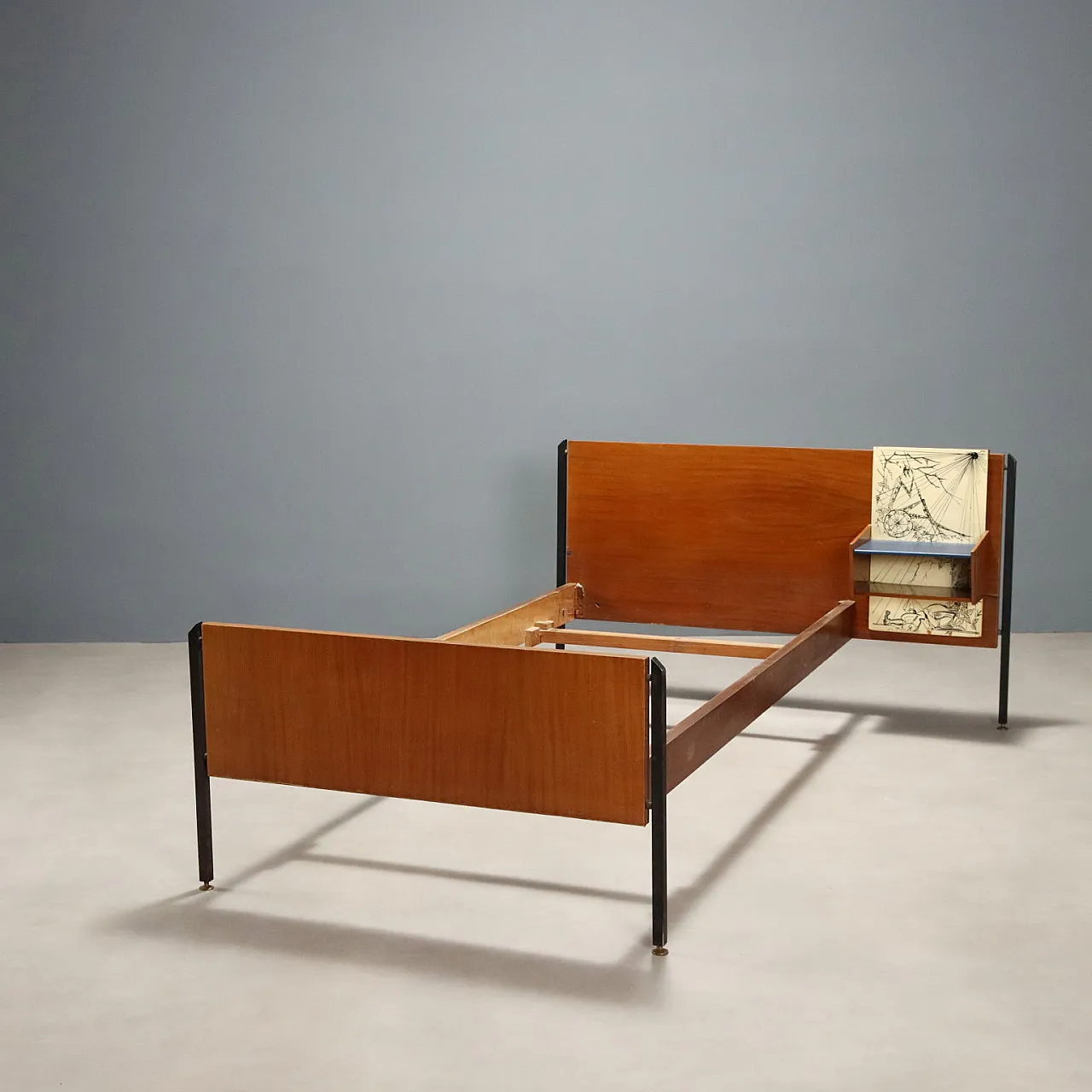 Letto singolo in legno e metallo, anni '60 1