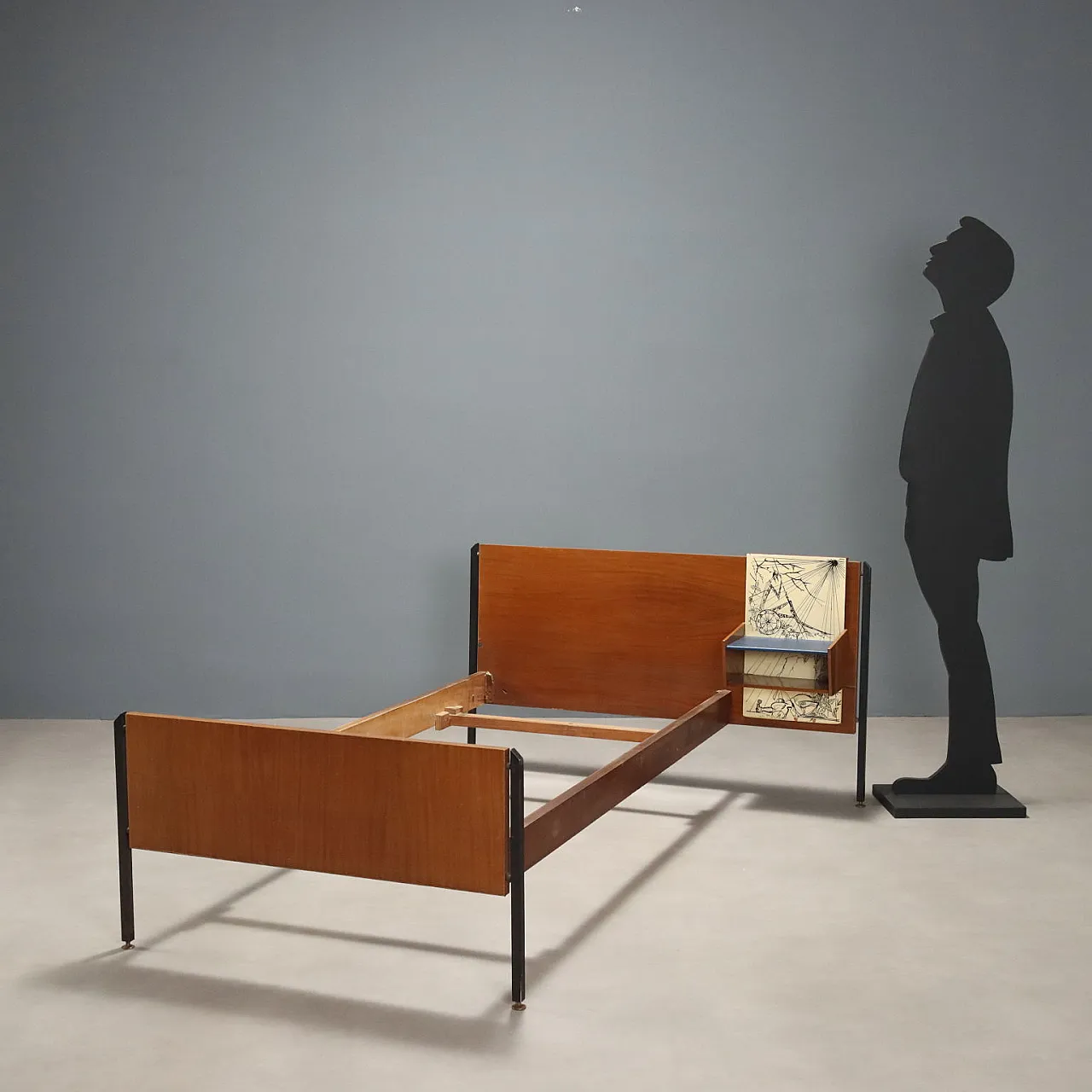 Letto singolo in legno e metallo, anni '60 3