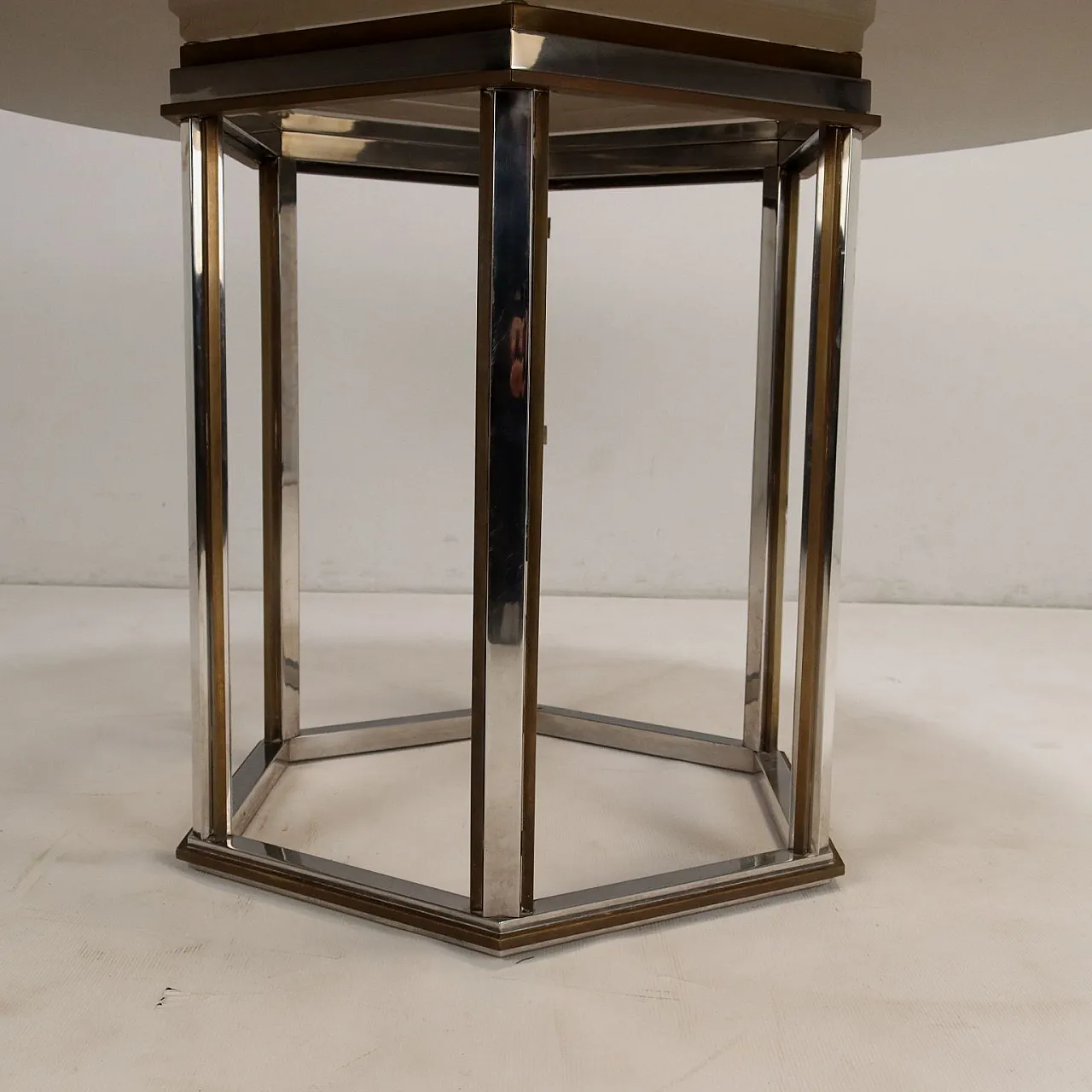 Tavolo in ottone cromato con piano in vetro fumè, anni '70 5