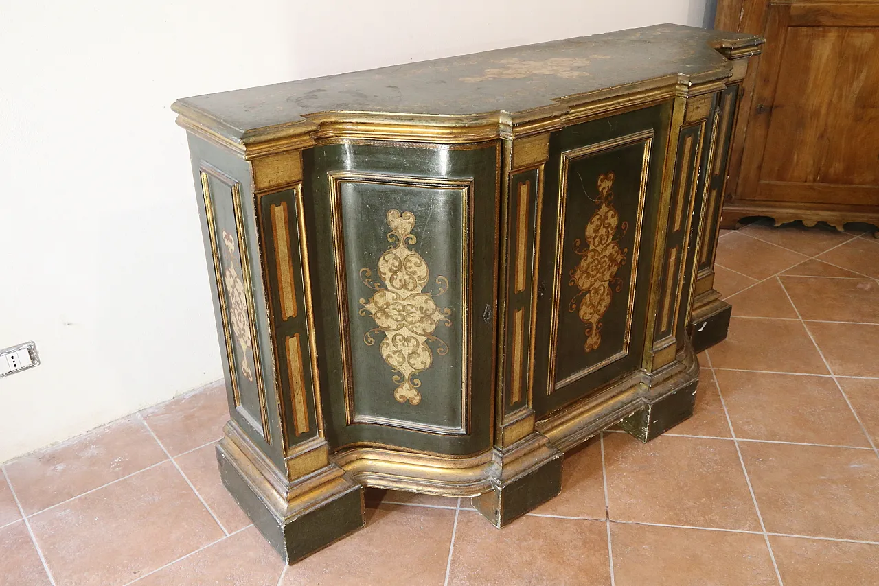Tuscan baroque sideboard, golden lacquered, Florentine, 20th century 3