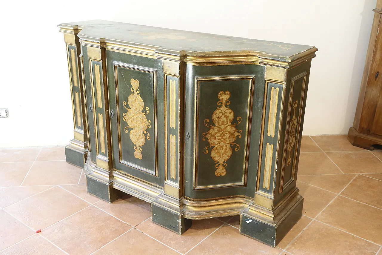 Tuscan baroque sideboard, golden lacquered, Florentine, 20th century 11