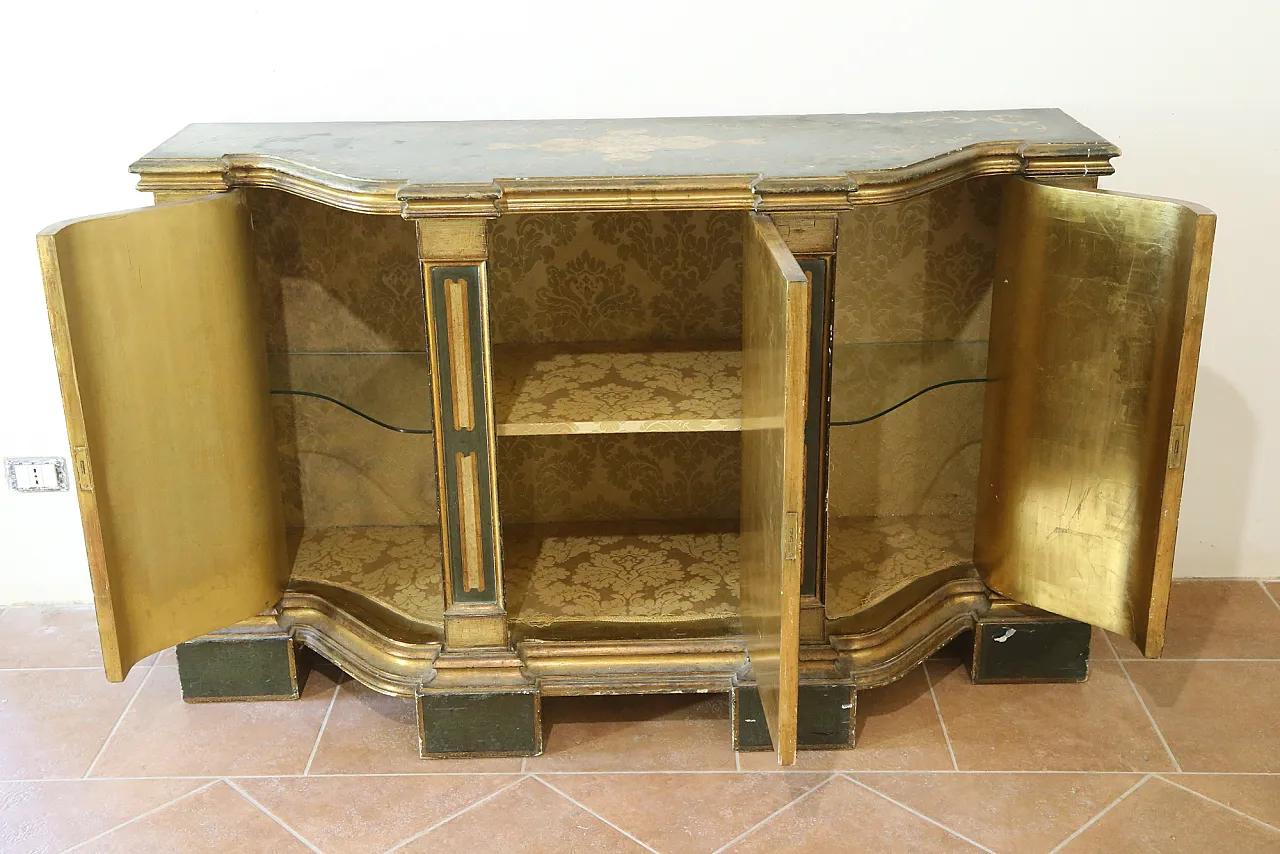 Tuscan baroque sideboard, golden lacquered, Florentine, 20th century 12