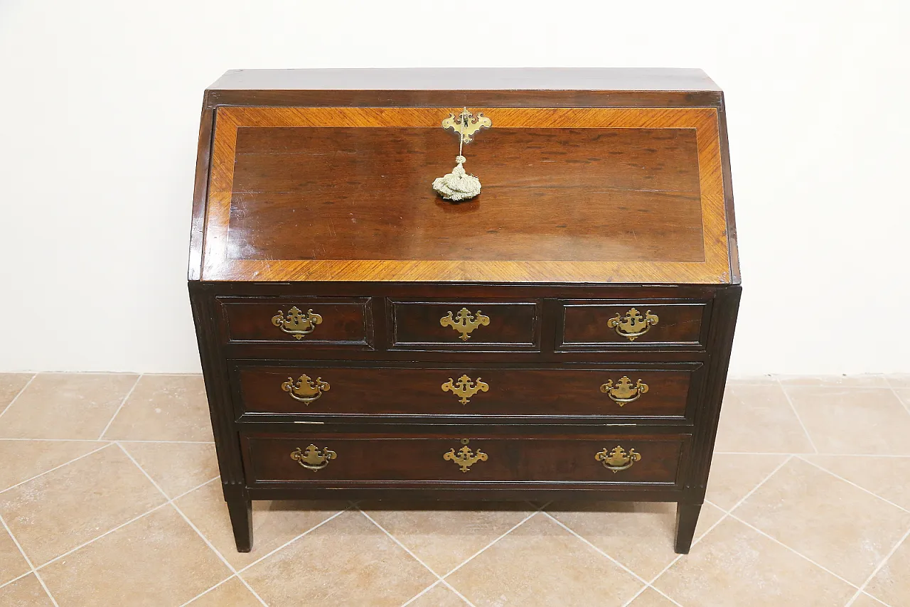 English folding bureau desk mahogany oak, 18th century 1
