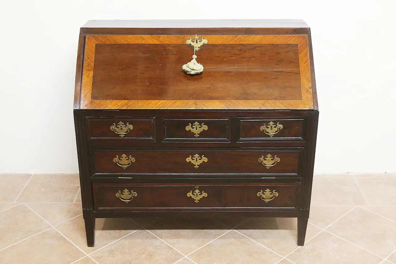 English folding bureau desk mahogany oak, 18th century 2