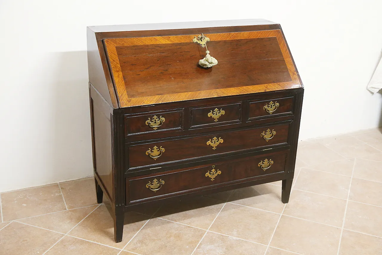 English folding bureau desk mahogany oak, 18th century 3