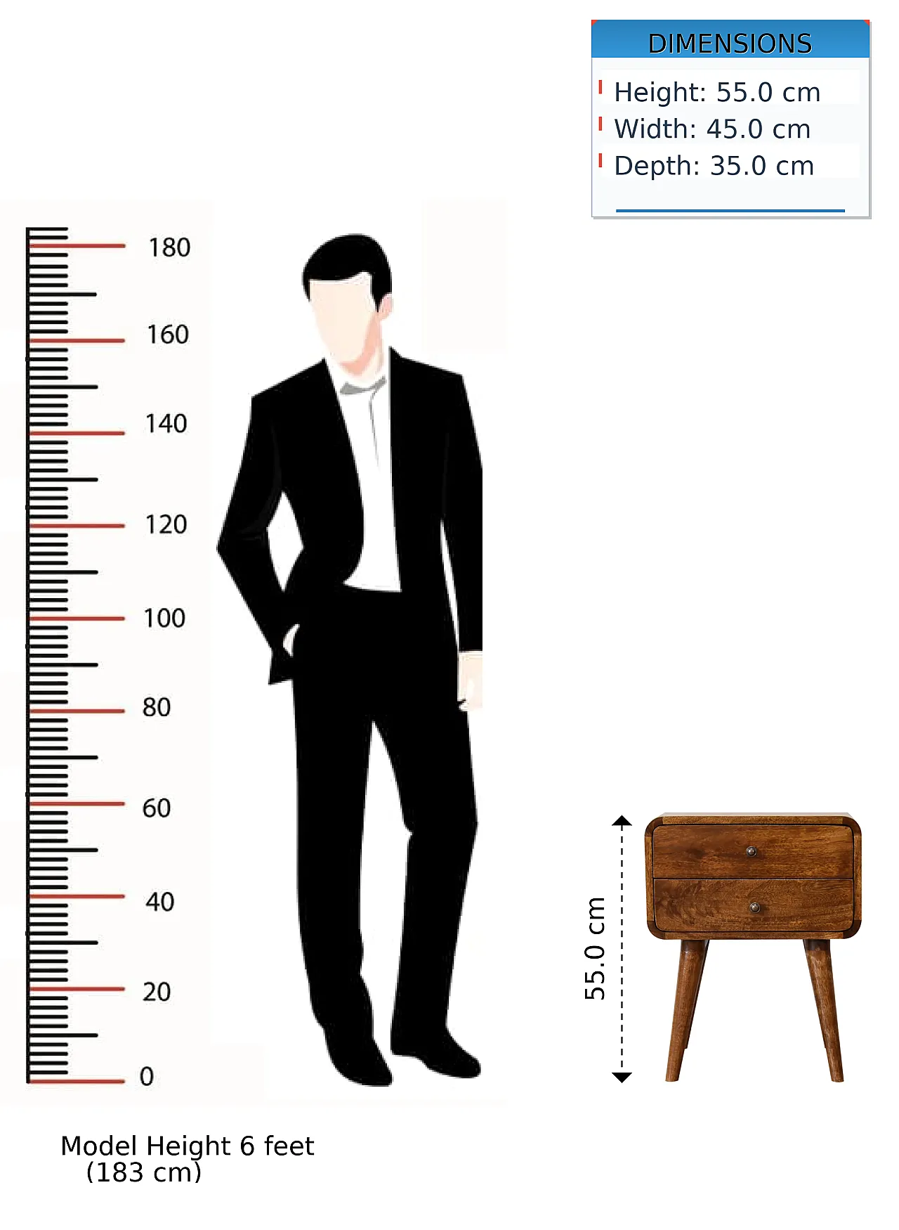 Bedside Curved Solid Mango Wood Chestnut, 2000s 13