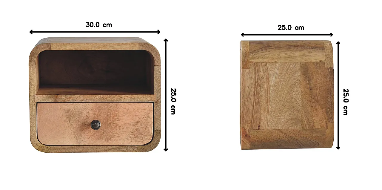 Extra Mini Wall Mounted Curved Oak-ish Bedside with Open Slot 12