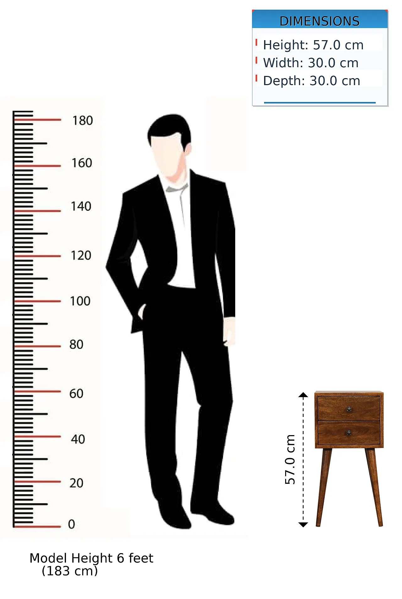 Artisan Furniture Solid Wood Mini 2 Drawer Chestnut Bedside 12