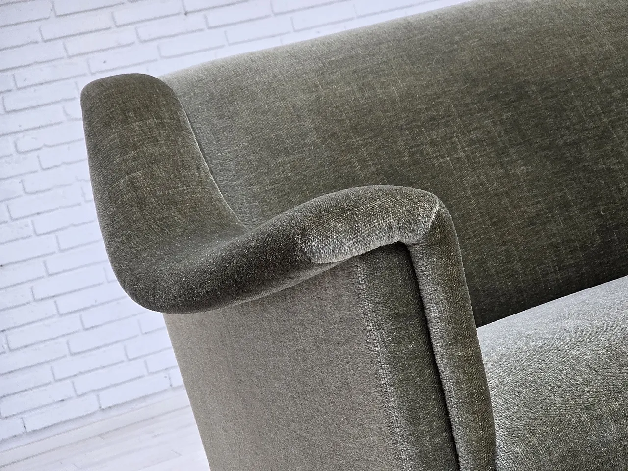 Danish 2-seater sofa in green furniture velour and beech wood, 1970s 4